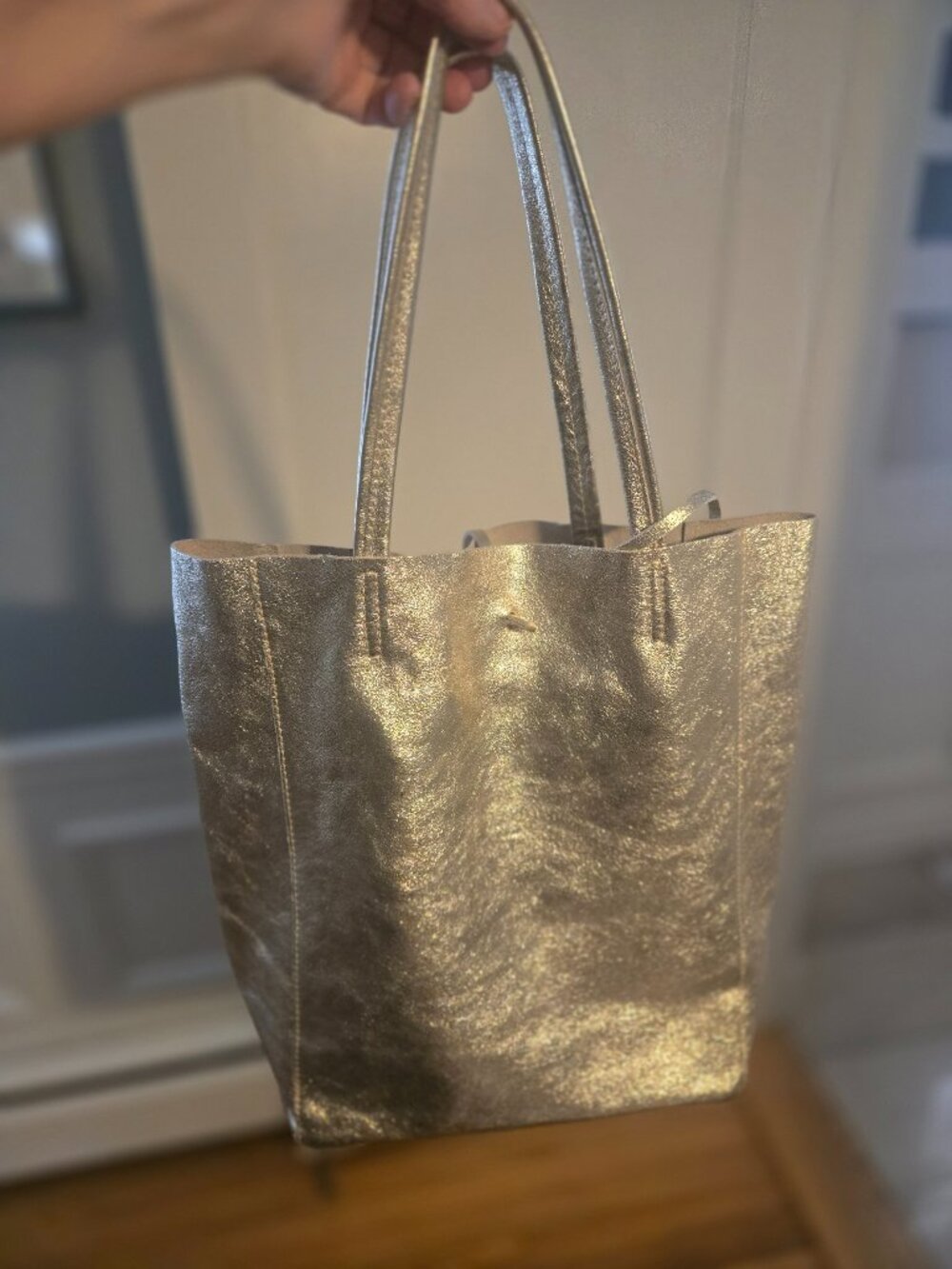 Marlon Name Brand, Italian Genuine Leather Shoulder Bag, Champage Color